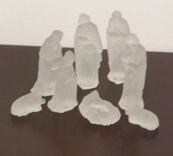 Vintage Frosted Glass Eight Piece Nativity Set by PaintedOnPlaques
