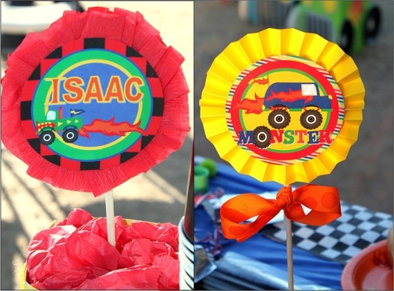 MONSTER TRUCK CIRCLES- Party Circles or Party Bursts - Boys Birthday Party - Racing Party Personalized Printables - Krown Kreations Il_570xn