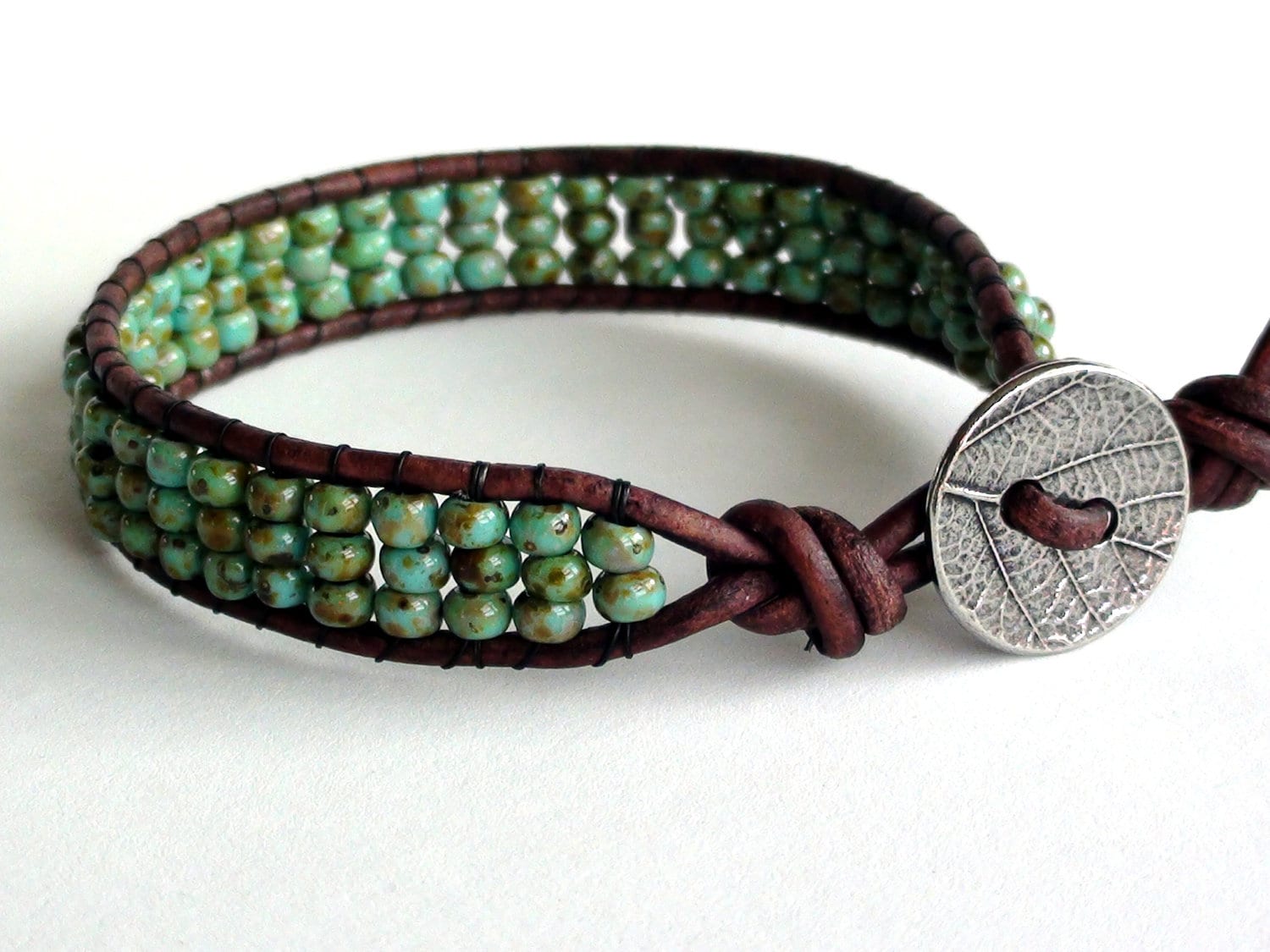 Turquoise Green Leather Bracelet