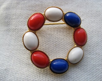 Vintage Red, White & Blue Circle Brooch