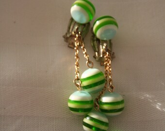 Vintage Green Bead Clip on Earrings