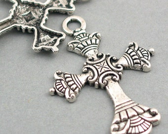 Cross Charms Antique Silver tone 2pcs base metal 35X51mm CM0305S