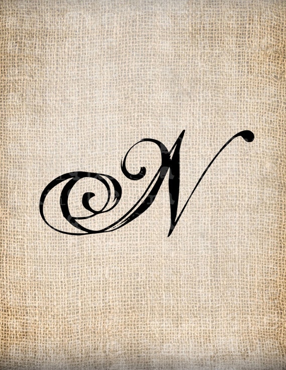 Items similar to Antique Letter N Script Monogram Digital Download for