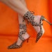 Vintage Leopard High Heel Shoes. Ribbon Wrap Womens 90s Wild Thing Hot Animal Print Pointy Toe Pumps Jungle Fever - Size 6