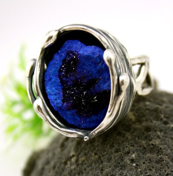 Azurite Ring Sterling Silver Jewelry Blueberry Geode