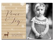 Rustic Photo Christmas Card Kraft Peace & Joy Snowflakes Holiday Card Greeting Card DIY Digital or Printed - Nottings style Il_170x135