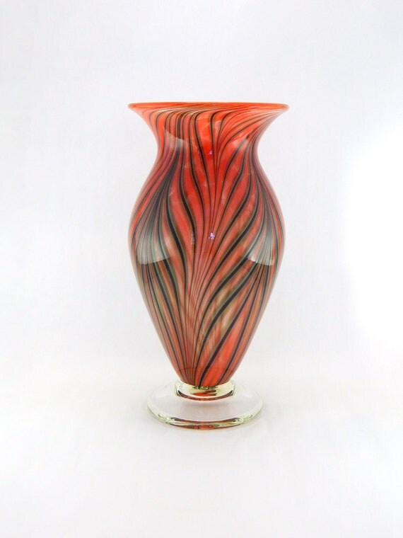 Hand Blown Art Glass Vase Bright Red China Red Cherry