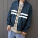 Vintage Sears Navy Blue Windbreaker with White Stripes - Retro Track Jacket - Downstate