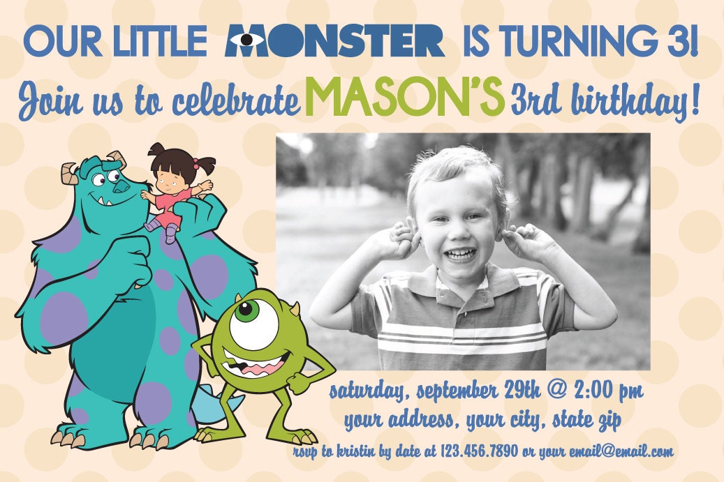 Custom Made Monsters Inc Birthday Party Invitations