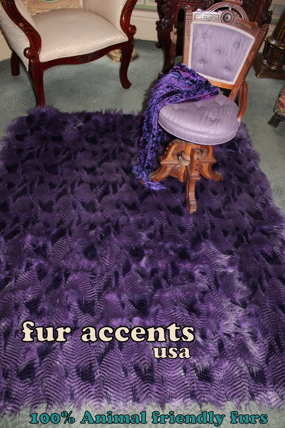 Items similar to 5x6 Plush Purple Faux Fur FEATHER Area Rug Bear Skin