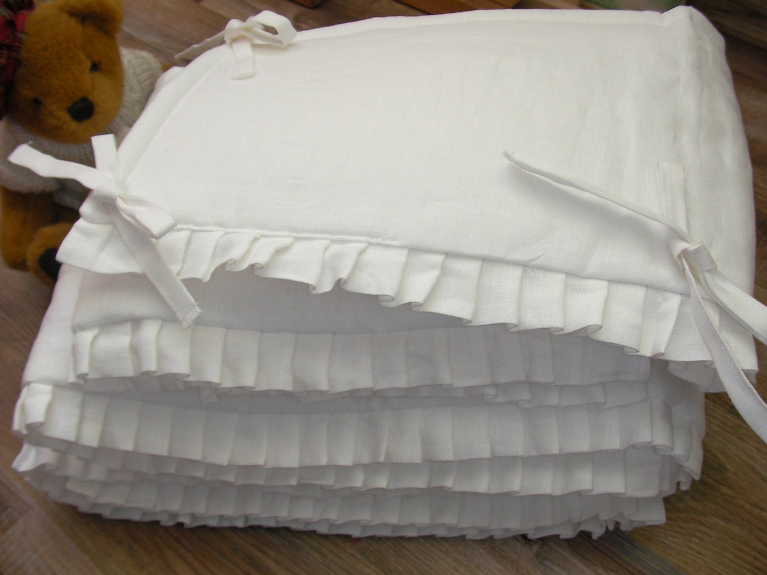 Linen Crib Bumper White ECO