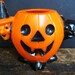 Vintage 1950's Halloween Candy Container, Witch and Black Cat and Jack-o-lantern