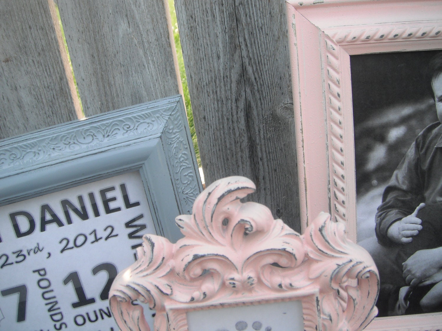 Nursery Decor PICTURE FRAMES Baby Pink and Grey Shabby