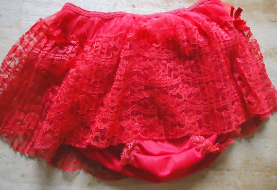 Vintage 60's Red Nylon Panties with Lace by AbigailsVintageAttic