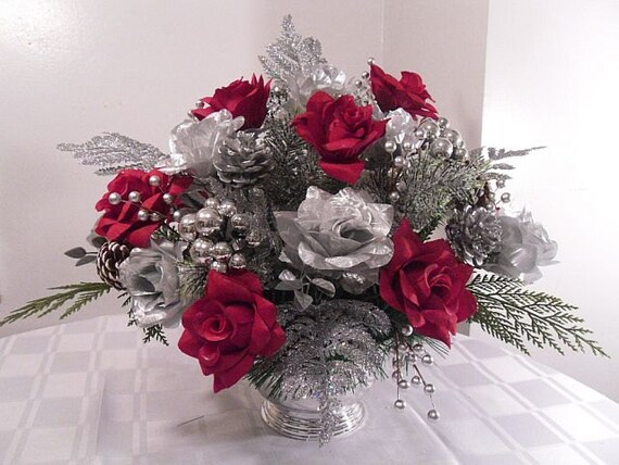 Red and Silver Christmas Centerpiece Holiday Table