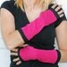 hot pink and black stretch arm warmers, fingerless gloves