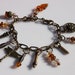 Brown Bracelet , Amber bracelet, Crystal bracelet, charm bracelet, steampunk bracelet, Earth tone bracelet, Sale