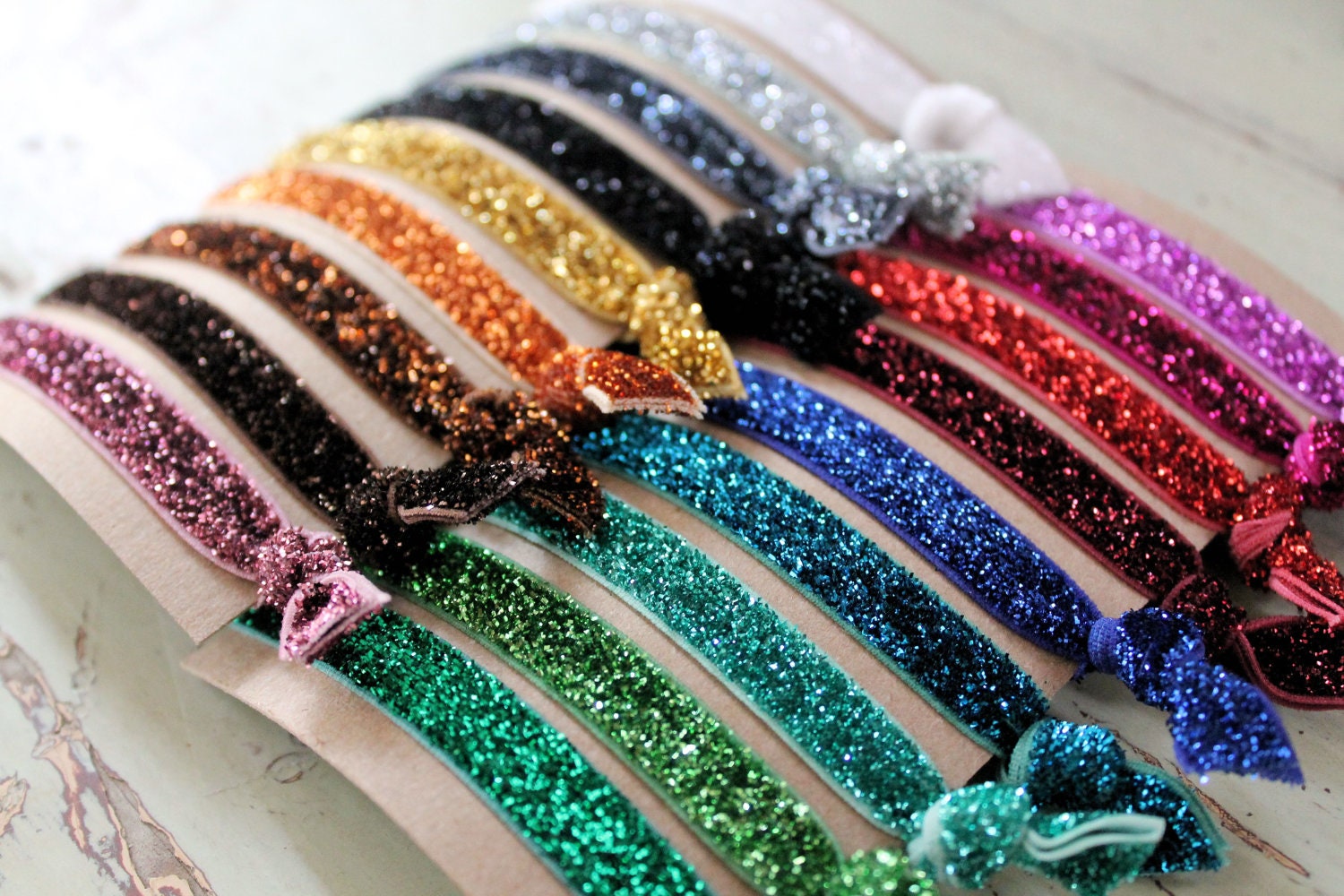 Glitter Elastic Hair Ties Choose 3 colors Knotted Hair