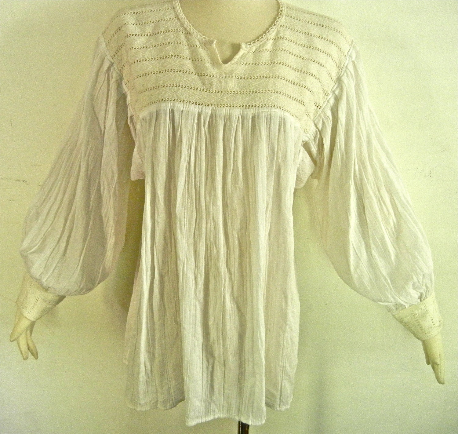 Vintage 70s White Cotton Gauze Peasant Blouse