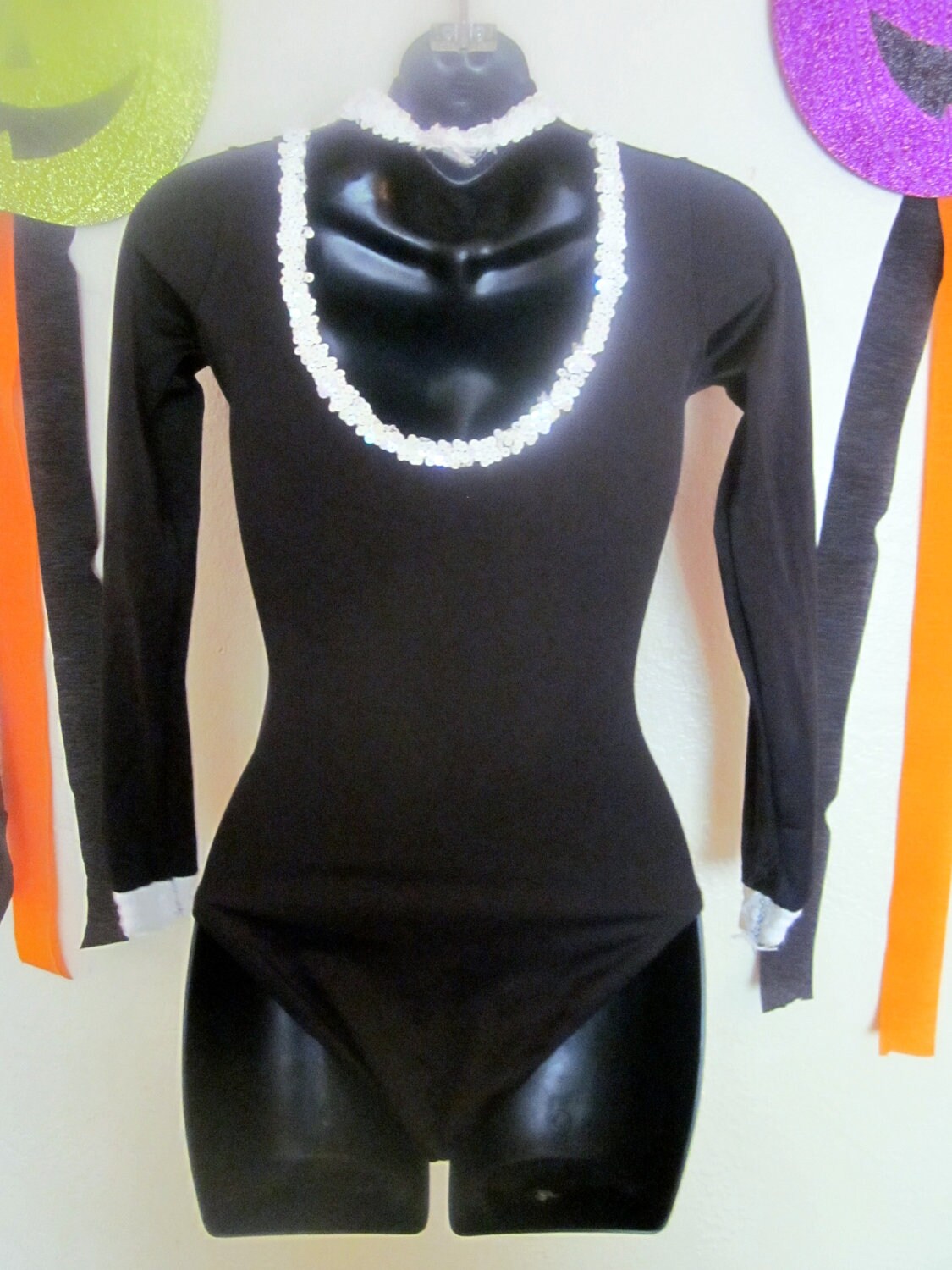 Vintage Tuxedo Leotard with Black and White Sequins Dance