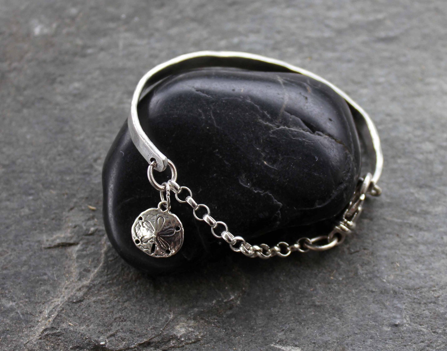 Sterling silver halfbangle charm bracelet with chain and