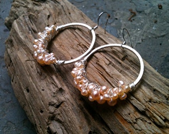 Robyn Earrings / Silver Hoops Wrapped in Freshwater Pearls