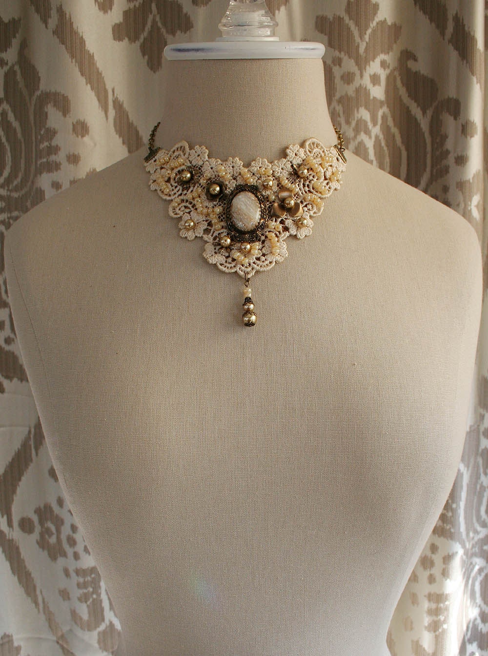 CASTING PEARLS Victorian romantic venice lace bridal bib