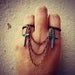 patina cross double ring, turquoise cross, chain rings, connected rings, cross ring, turquoise ring