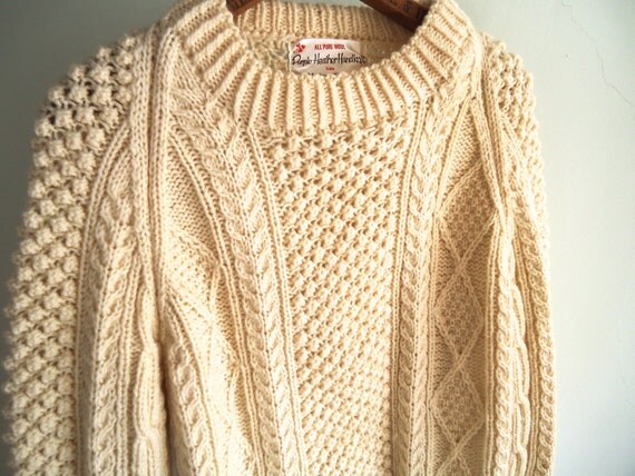 Vintage Wool Sweater Vintage Women Men Cable by GnarlyNutmeggers