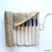 Aqua and Burlap Pencil Roll - Holds 12 Pencils / Brushes / Pens / Hooks - With Protective Flap