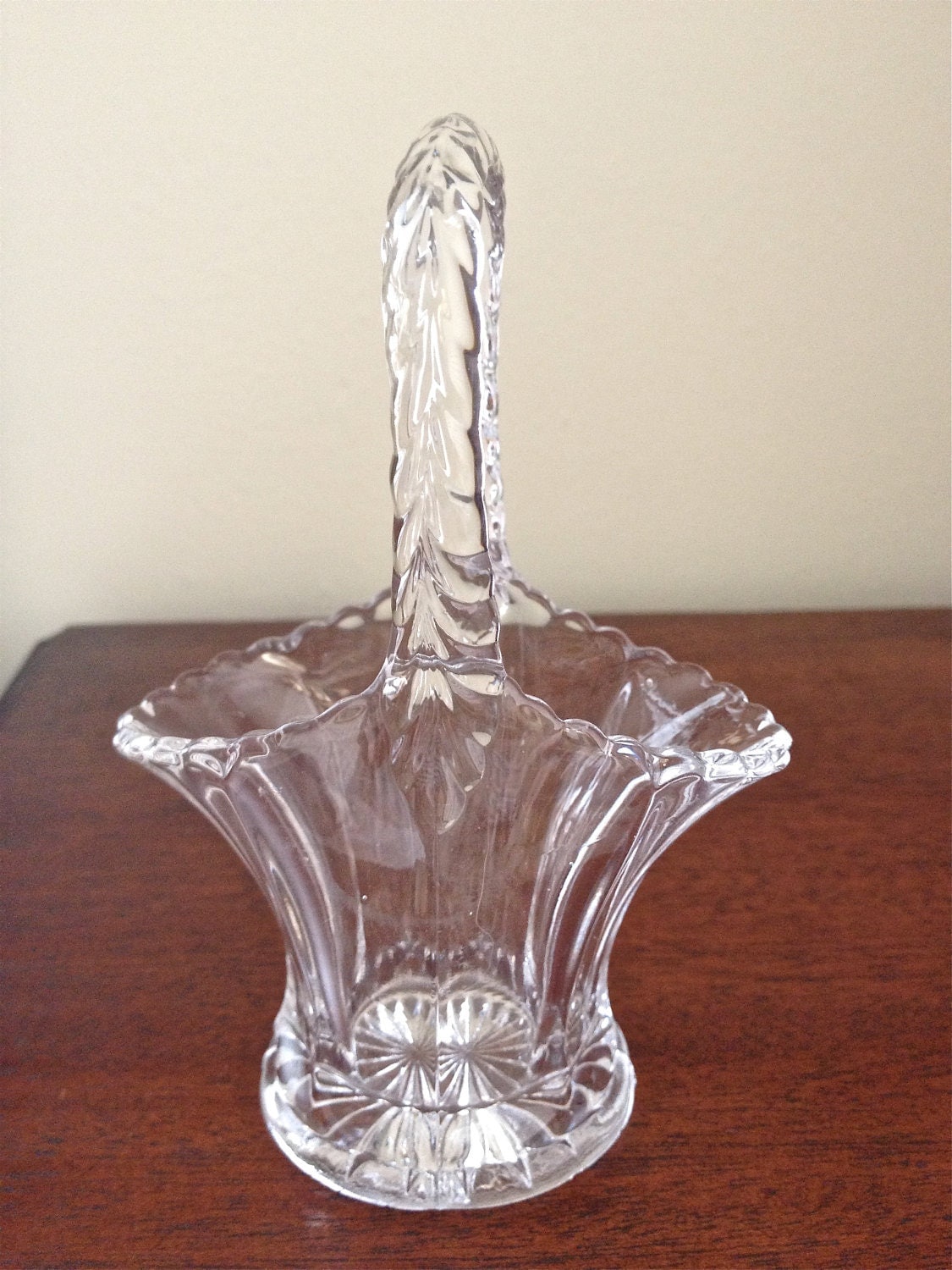 Vintage Crystal Glass Wedding Basket with Handle