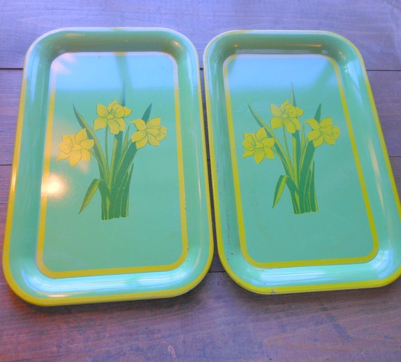 RESERVED FOR MONEYGIRL - Green Vintage Tin Trays - set of two