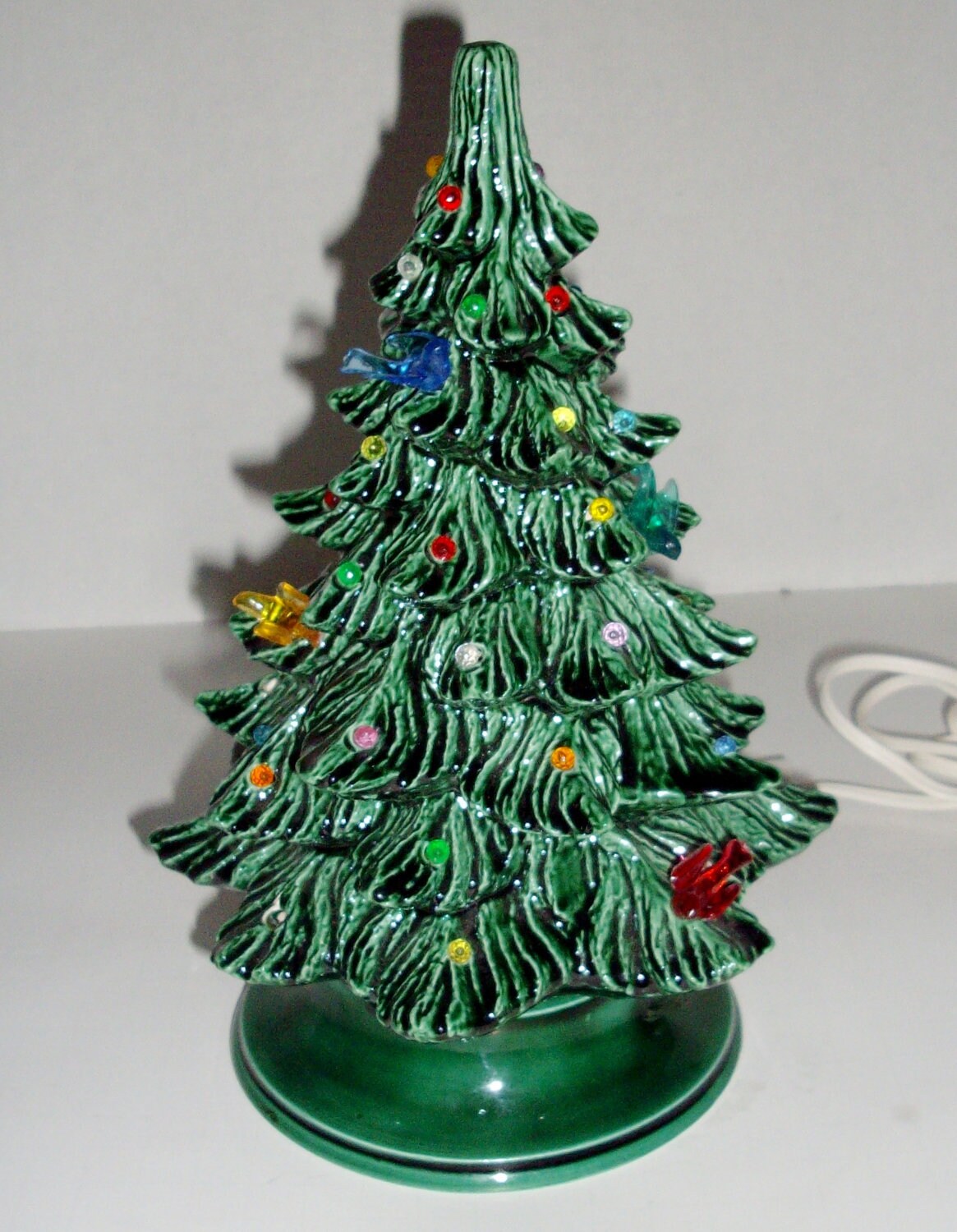 Vintage Christmas Tree Ceramic Nowell 1977 Mold Lights Birds