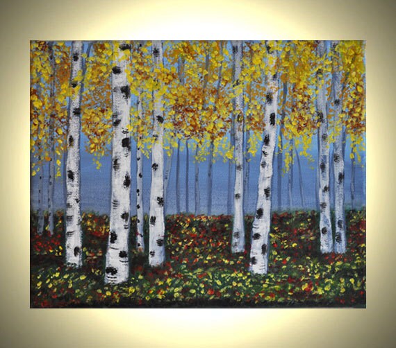 Items similar to Aspen Trees 8x10 Acrylic Canvas Original Painting