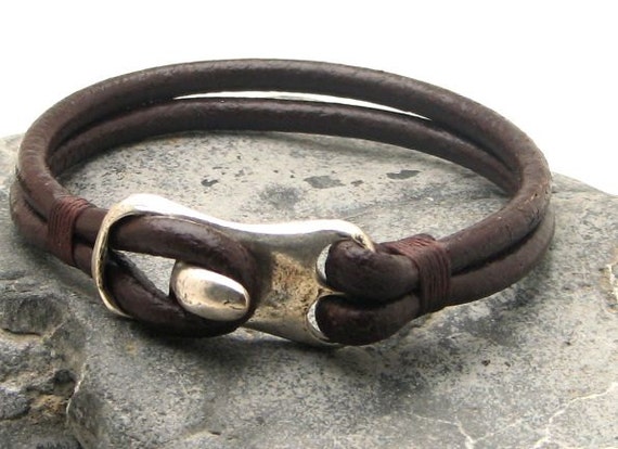 FREE SHIPPING Men's bracelet leather Brown leather