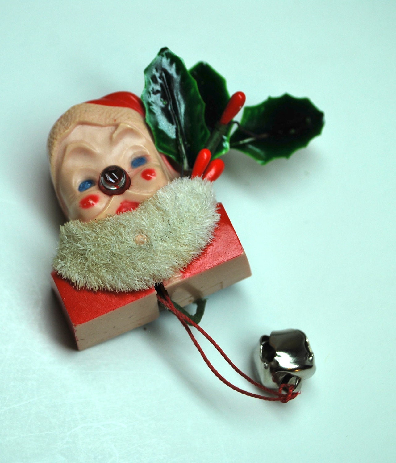 Vintage Santa Pin with Light UP Nose by SleepyMouseDesign on Etsy