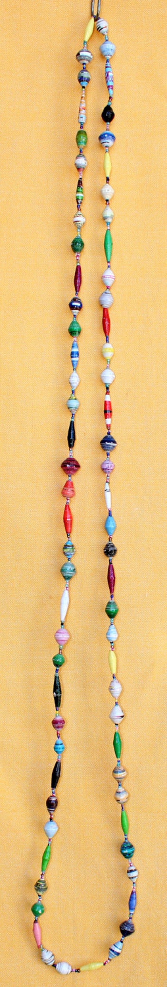 Multi Color Paper Beads Necklace Extra Long Lariat Papier