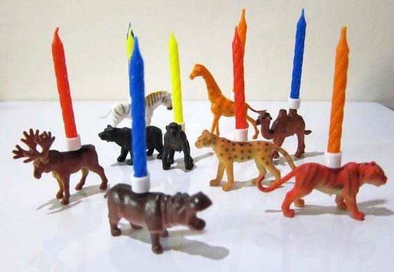 Zoo Animal PARTY ANIMALS Birthday Candle Holders set of 9