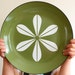 Vintage Cathrineholm Enamel Lotus Plate - Avocado Green with White Lotus 10"