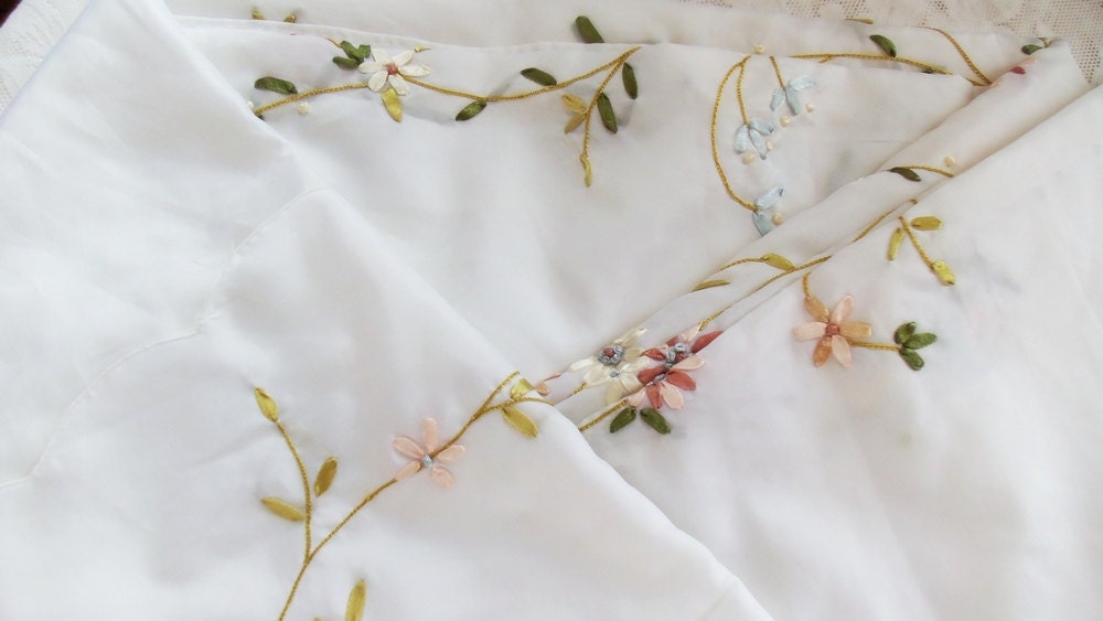 Ribbon Embroidered Shower Curtain Sheer Opaque