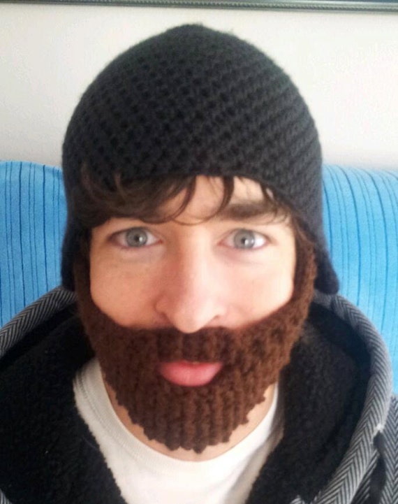 Crochet Beard Hat Adult Size Velcro Removable Bearded Face