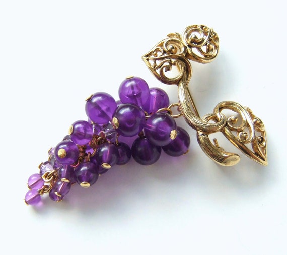 Grapevine Brooch Purple Beaded Grape Jewelry Grape Pin
