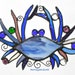 Stained Glass BLUE CRAB Whimsy Suncatcher - Cobalt Blues, Purples, Iridescent Clears - USA Original Design