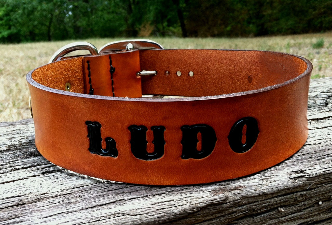 1 3/4 Wide Leather Dog Collar Custom Stamped Handmade