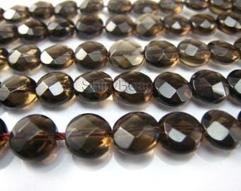 natural Smoky Quartz faceted coin 8mm 15 inch strand