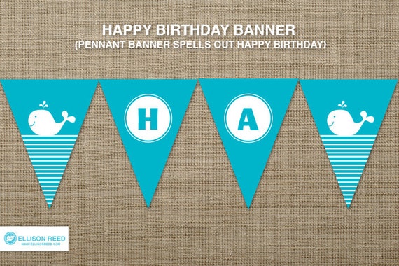 Whale Birthday - Birthday Banner - Printable Party - Whale Baby Shower - First Birthday Printable - Boy - Girl - DIY Printable Il_570xn