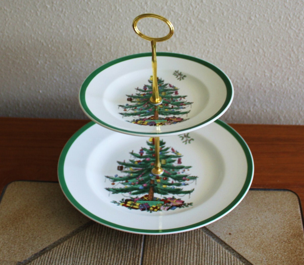 2 tier cake cupcake spode christmas tree plate stand tidbit 2 tier cake cupcake spode christmas tree plate stand tidbit