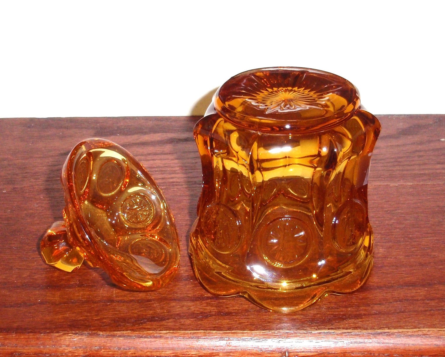 FOSTORIA COIN GLASS Heavy Amber Crystal 1950s Pattern 1372