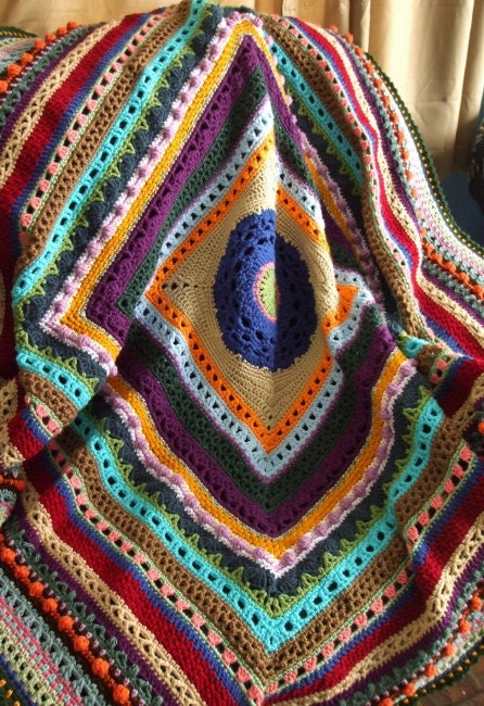 Stitch Sampler Afghan in Scraps Crocheted Throw Blanket