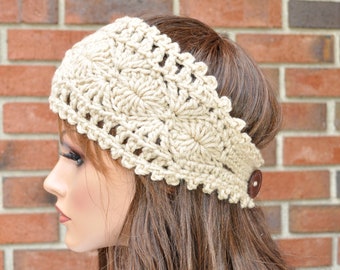 Crochet Ear Warmer, Handmade Accessory Womens Crochet Headband in Lace color. Style.1